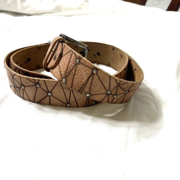 Amsterdam Heritage Belt Mens 31-37 Brown Leather Labyrinth 40903 Abstract Studs
